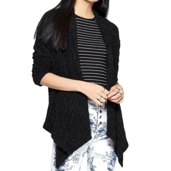 New Xhilaration Eyelash Knit Draped Open Front Cardigan Sweater Black Size XS - Picture 1 of 13